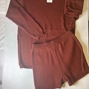 Comfy Cozy NET Rust Knit Sweater and Shorts Set L